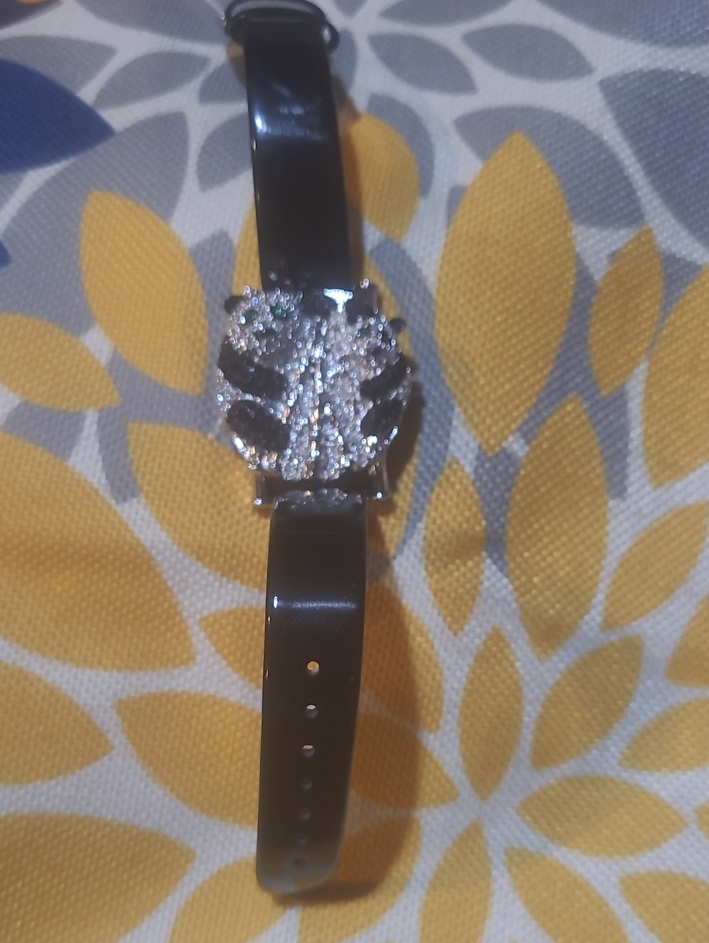 Victoria Wieck Black Patent Bracelet Watch with Crystal Panda Motif